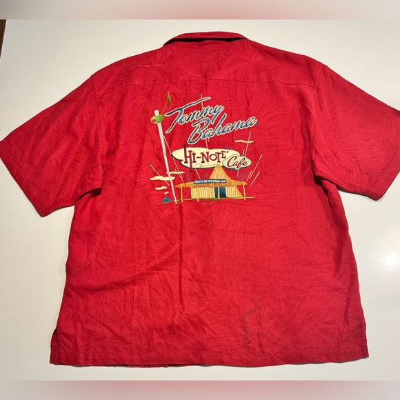 Tommy Bahama Other - Tommy Bahama Mens Large 100% Silk Hi-Note Cafe Embroidered Camp Shirt Hawaiian